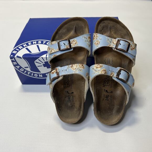 BIRKIS By Birkenstock Michele Slide Sandals Blue Floral Size Womens EU 37 L6 M4 - Picture 1 of 13
